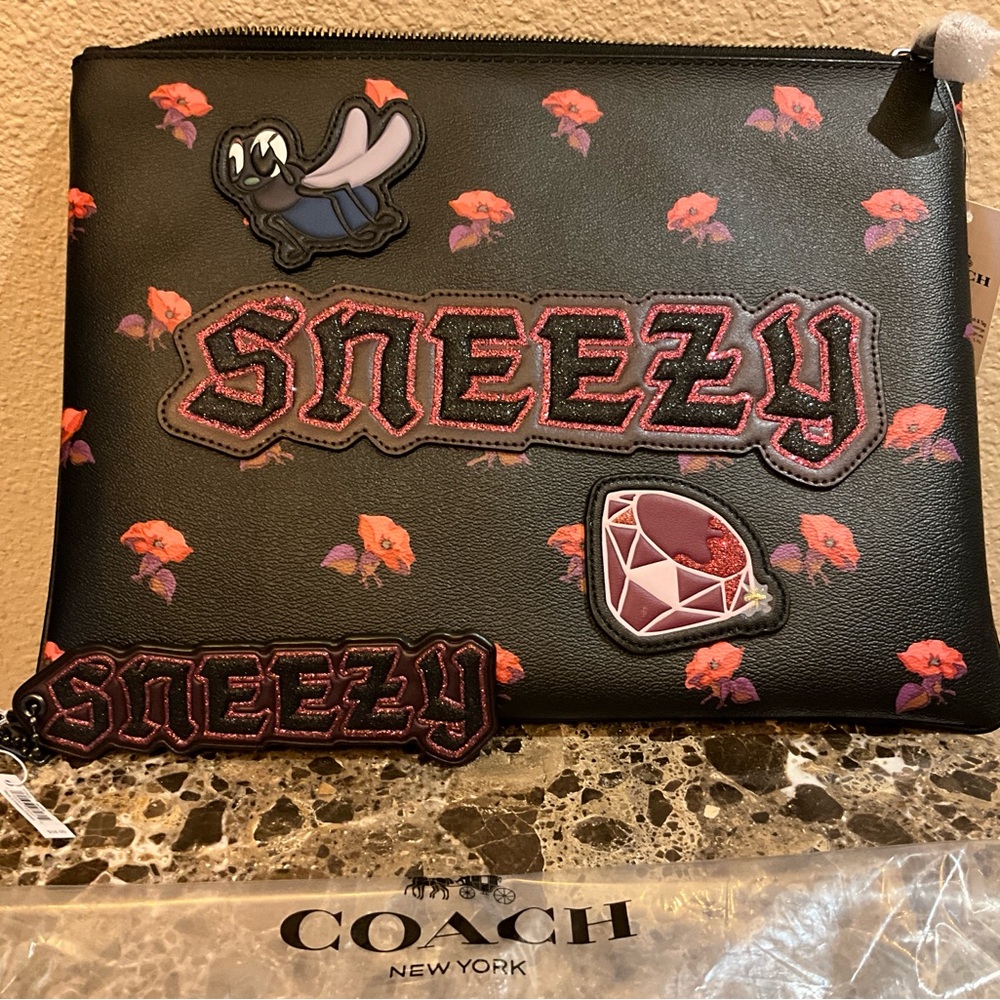 NWT 2 pc set Coach Disney X Sneezy Pouch/purse with matching charm